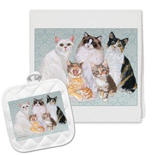 Cat Mix Kitchen Dish Towel and Pot Holder Gift Set