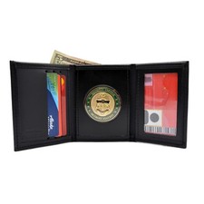 Perfect Fit Challenge Coin Holder TriFold Wallet Black Leather Mens USA Made