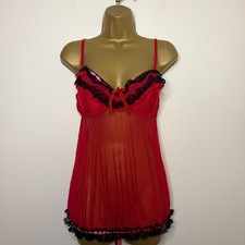 Jezebel Y2K Size L Babydoll Vintage Red Sheer Lace Lingerie Cami