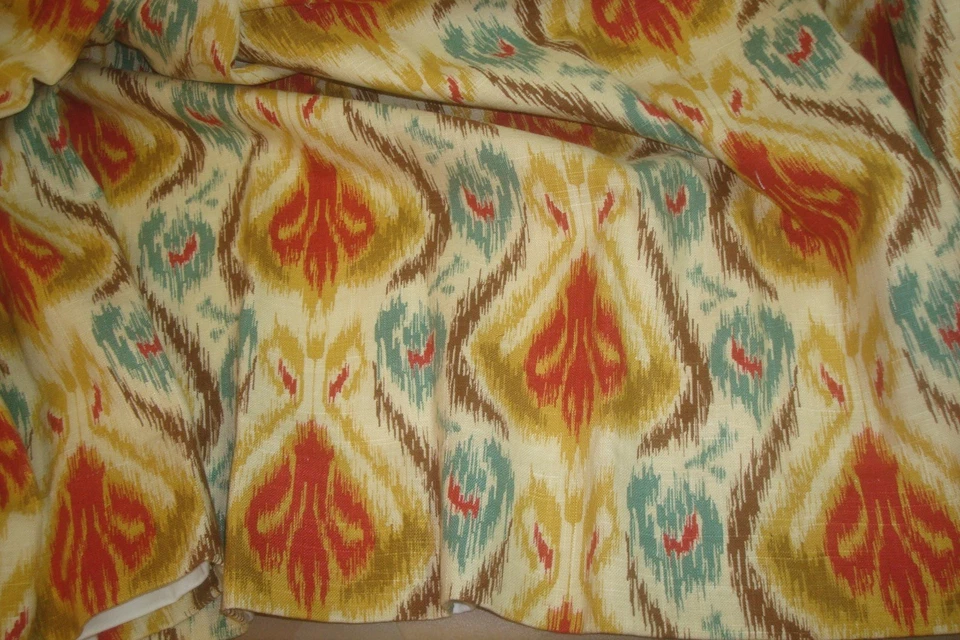 One Pr 2 pc Custom Lined DRAPES Balotelli Ikat Pinch Pleat Curtains Heavy 84" lg - Image 3 of 4