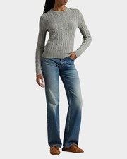 Polo Ralph Lauren Womens Cable Knit Cotton Crewneck Sweater Sz XL Gray Preppy