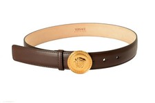 Versace Brown 100% Leather Gold Medusa Head Decorated Belt US 28 IT 70