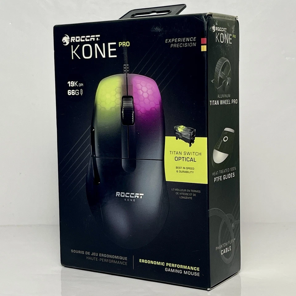 ROCCAT Kone Pro PC Gaming Mouse Lightweight Ergonomic Design Titan Switch-NEW