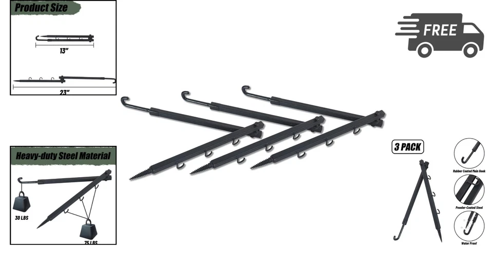 Tree Stand Bow Hanger Gear Holder Hook Pack of 3 Camping Hunting Accessories - Image 2 of 4