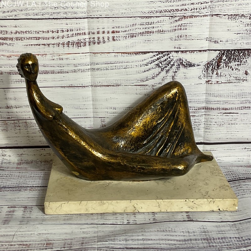 Signed MCM Modernist Sculpture of Women on Stone Base- 8.5" x 10.25"