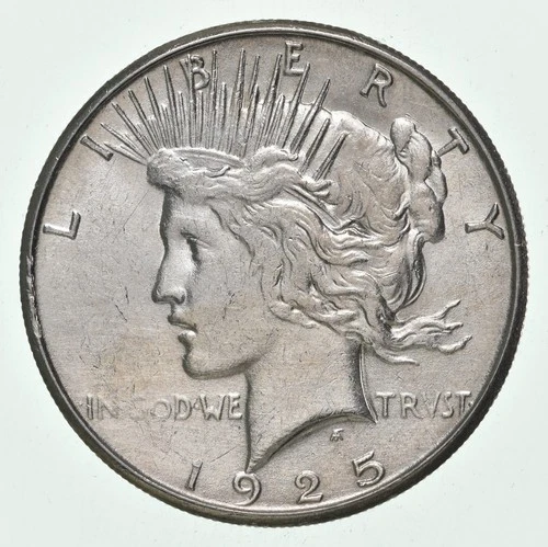 (1) AU 1925-S Peace Silver Dollar 90% - Almost Unc - San Francisco Mint *0213