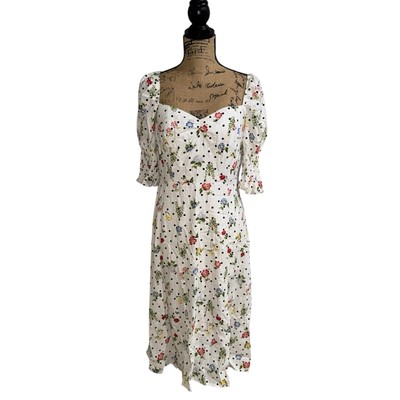 Francesca's Women's Large Ivory Floral Polka Dot Dress With Leg Slit