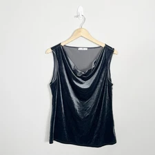 Natori Cowl Neck Soft Velour Sleeveless Gray Tank Blouse Top Luxury Size Large