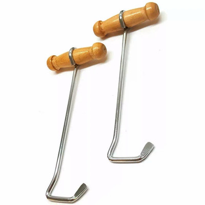 Boot pulls:  metal hook with wood handle,  lightweight,  durable,  8 inch,1 pair