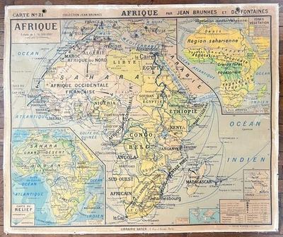 🌍 Ancienne carte scolaire Hatier Brunhes 21 (old), 1930 - Afrique politique - Photo 1/4