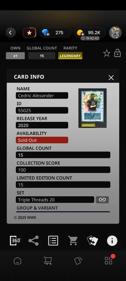 Topps WWE Slam - Cedric Alexander - /15 Limited 2020 Triple Threads Legendary - Image 2 of 2