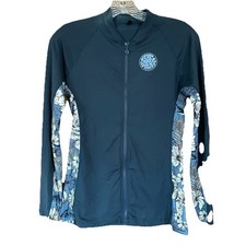 RIP CURL Womens Classic Surf UV Rashguard Long Sleeve blue Zip Sz M 12 Beach