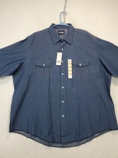 Wrangler Cowboy Cut Denim LS Western Farm Shirt Pearl Snap 70127MW Size 19 x 35