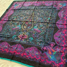 Fendi Silk Scarf Handmade Italy Peacock Pattern Vintage Rare Exclusive