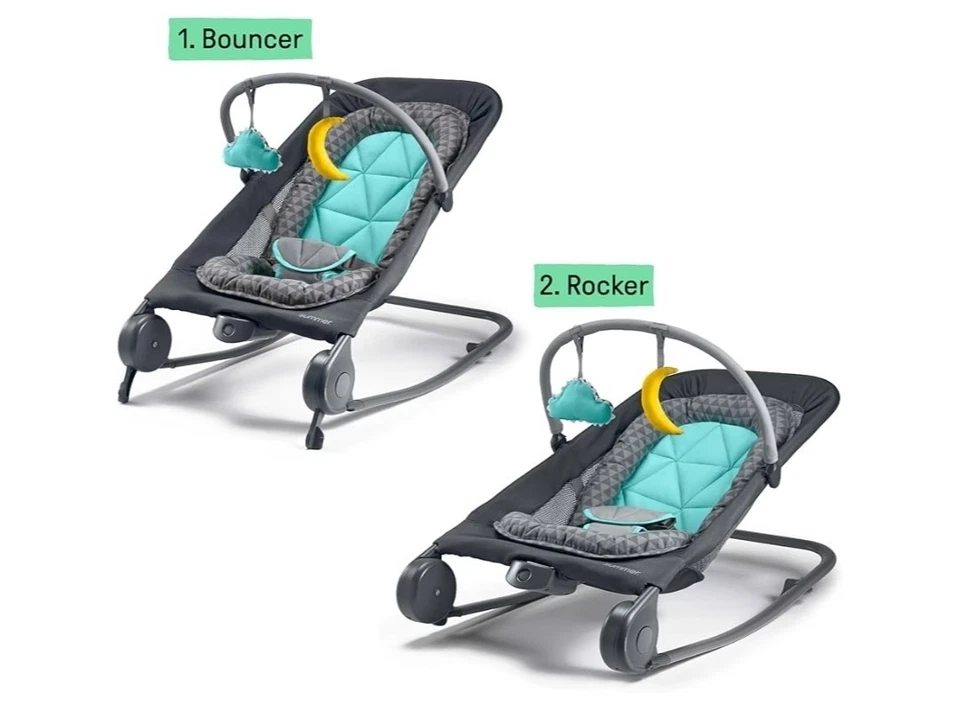 **NUEVO** Summer Infant 2 en 1 Bouncer & Rocker Duo (gris y verde azulado) Foto 2 de 4