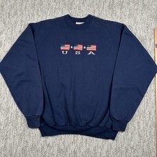 Vtg American Flag Embroidered MCCSportswear Men's Navy Patriotic Sweatshirt 1X