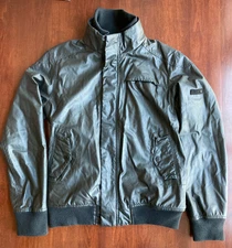 Ben Sherman Faux Leather Bomber Jacket Mens Small Fleece Lined Dark Grey Black