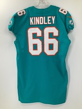 #66 SOLOMON KINDLEY MIAMI DOLPHINS NIKE GAME USED AQUA JERSEY SZ-50 YR-2018