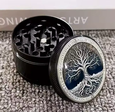 NEXZEN 2.5 Inch Herb Grinder 4 Piece Metal Grinder Tree of Life Yggdrasil Design 63mm