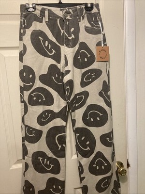 Bailey Rose NWT Smiley Denim Pants Womens Size Medium M Wide Leg Baggy