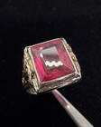 Fun Vintage Art Deco Solid 10k White Yellow Gold Red Stone Ring Size 8.5 7.2g — photo 10