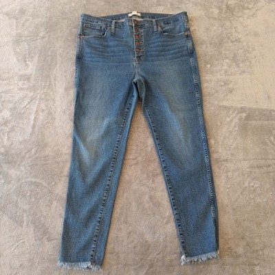Madewell Jeans Womens Size 34 Blue Skinny Frayed Hem Button Fly 35x26 High Rise