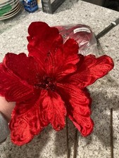 Large Poinsettias Christmas Tree Flower Glitter Silk