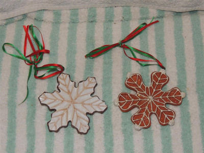 Two Different Beautiful Gingerbread Snowflake Ornaments Two Sided 4''