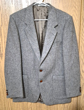 Yves Saint Laurent Vintage Men's Gray Taupe Tweed Wool Blazer Wood Buttons Sz 40