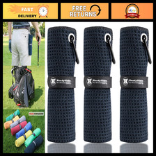 Microfiber Golf Towel 16x16 with Carabiner Clip - Waffle Pattern, Hook Loop Fa