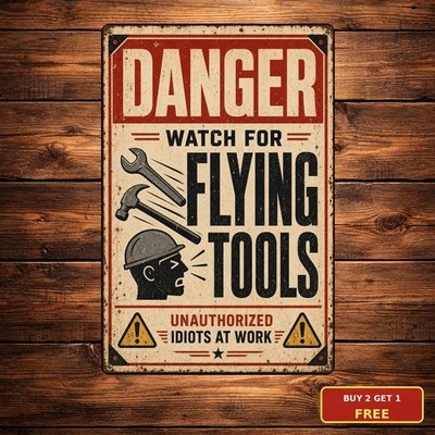 Danger Watch Flying Objects Warning Retro Metal Wall Decor Sign