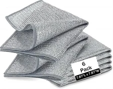 6 Pack Kitchen Dish Rag Towels Non Scratch Wire Dish Grid cloths 7.87"x7.87"