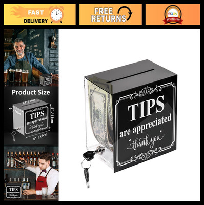 Acrylic Tip Jar with Lock - Money Donation Raffle Cash Collection Box for Bars,