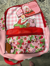 Strawberry Shortcake Girls Small Pink Gingham Faux Leather Zip Backpack Pocket