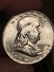 FULL BRILLIANT  UNCIRCULATED  1954-D Franklin SILVER Half Dollar SO MUCH LUSTER!