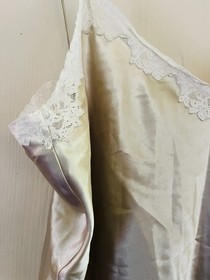 Vintage Lace Edwardian Champagne Satin Boudoir Silky Chemise Slip XL