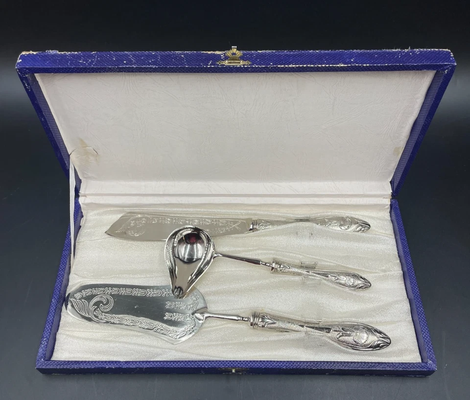 SET SERVIZIO POSATE DOLCI DOLCE TORTA PORTATE MANIGLIA ARGENTO 800 - Immagine 2 di 4