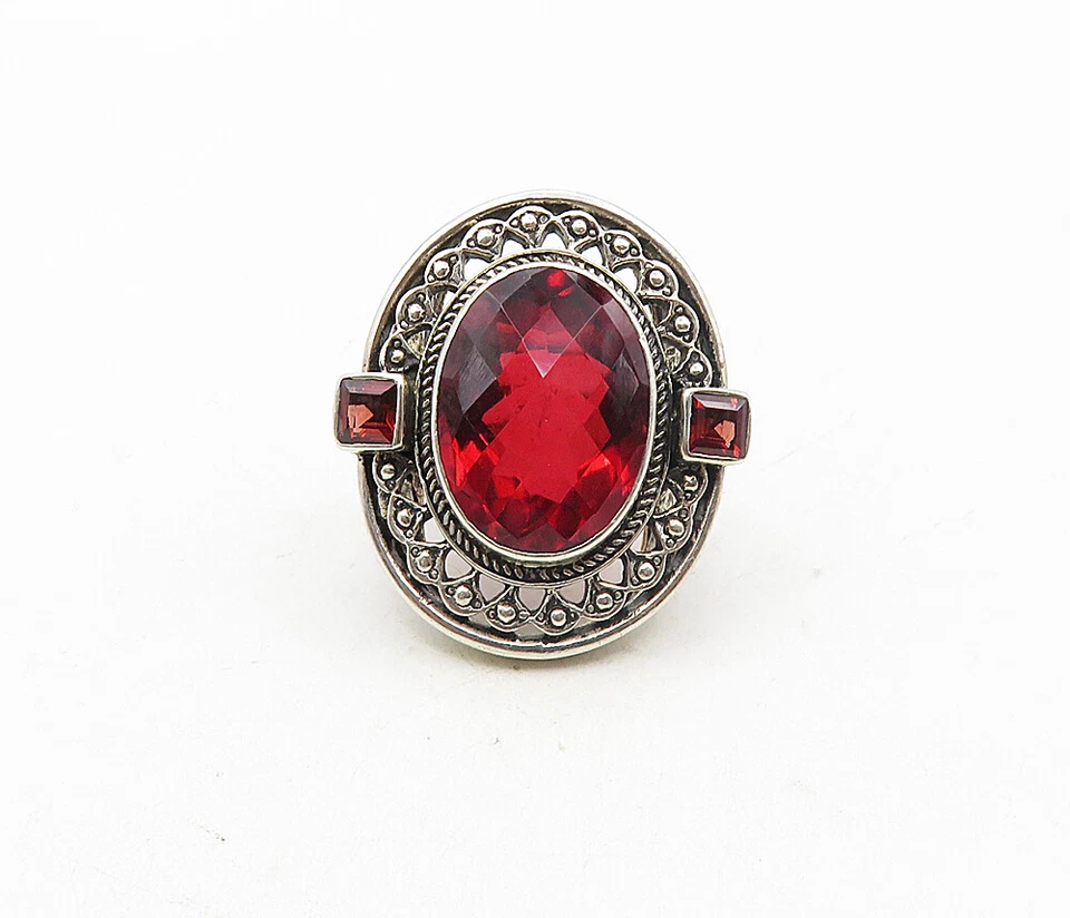 NICKY BUTLER 925 Sterling Silver  Vintage Red Topaz Cocktail Ring Sz 6  RG9041 - Image 2 of 4
