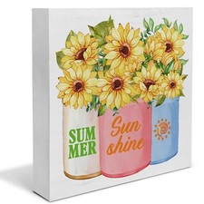 Summer Decor - Sunflower Decorations Summer Sunshine Wooden Sign Home Shelf D...
