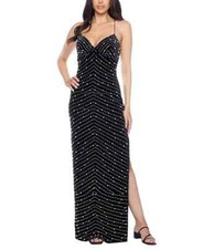 B Darlin Juniors' Faux Pearl Beaded Velvet Sweetheart-Neck Gown, BLACK, 15/16