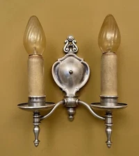 Vintage Lighting PAIR luscious 1920s silver plated Lightolier sconces