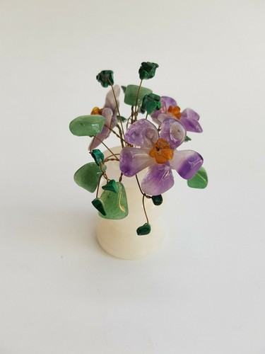 Vase with Semi precious stone flowers. Handmade interior accessory - 第 3/8 張圖片