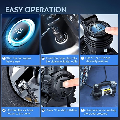 Inflador de neumáticos compresor de aire portátil Nilight 12 V resistente 120 PSI metal - Imagen 6 de 9