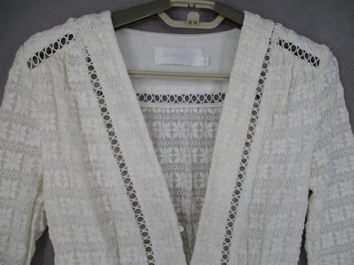 Zimmermann Dress Womens 0 White Lace Silk Floral Trim Long Sleeve V Frill A Line - Picture 2 of 22