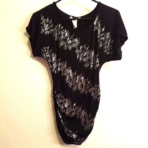 BUI YAH KAH Top Size XS Junior Girl Short Sleeve Black Silver - Picture 3 of 12