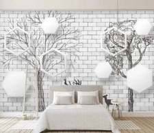 3D Sketch Tree Deer 37930NA Wallpaper Wall Murals Removable Wallpaper Fay