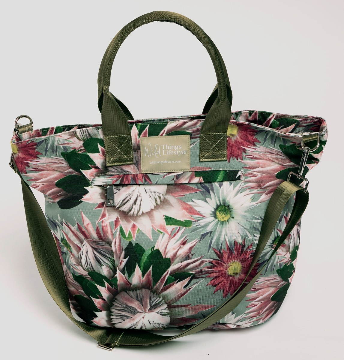 Wild Things Large Floral Canvas Tote Water-resistant Zip