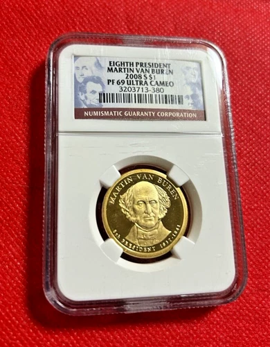 EIGHT PRESIDENT MARTIN VAN BUREN 2008 S DOLLAR NGC PF 69 ULTRA CAMEO