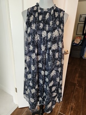 Joie Womens Dress Women's L Navy Blu Cream Floral Flowy Ruffle Smocked Babydoll