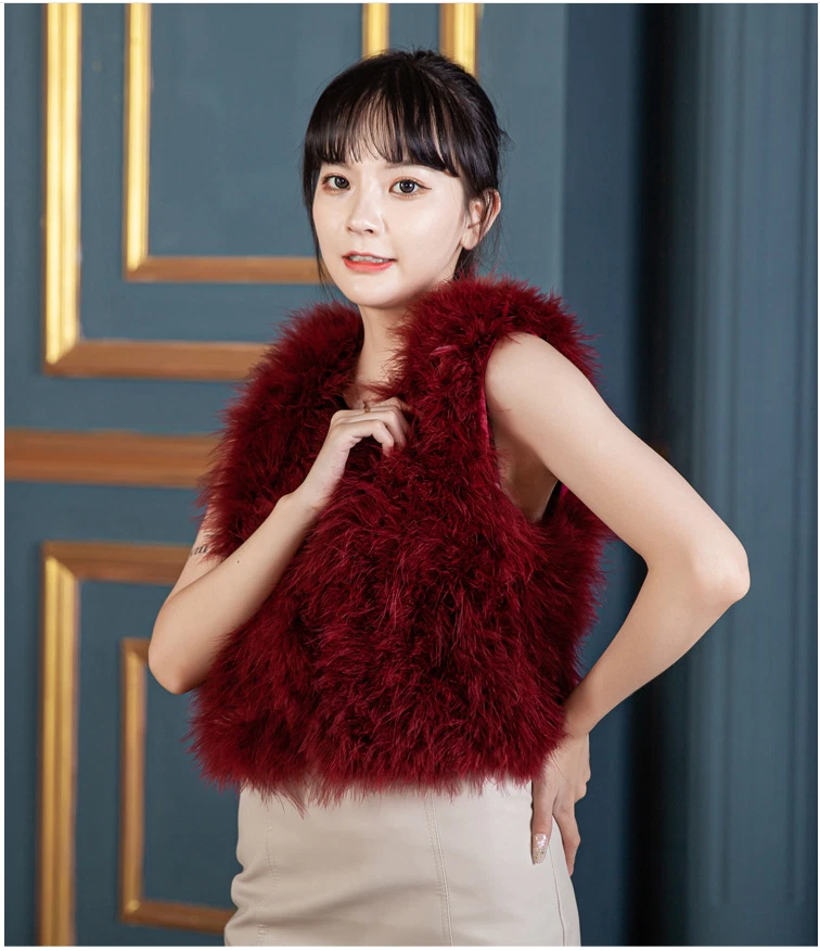 Girl s Real Ostrich Feather Fur Vest Bride Wedding Party Waistcoat Gilets Fluffy